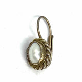 Estate 925 Sterling Gold Tone Drop Oval Pearl Earrings