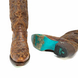 LANE Women's Robin Brown Size 7 Cowboy Western Applique Leather Boots