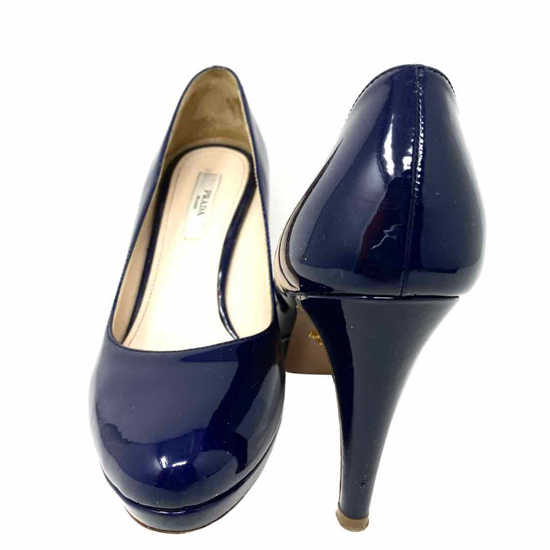 Prada Women's Navy Platform Patent Leather Size 34/4 Heels