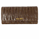miu miu Brown Accordion Ruched Leather Wallet