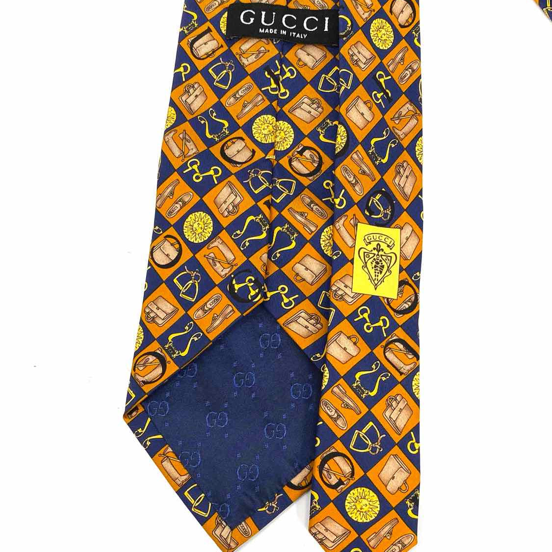 Gucci Silk Navy Yellow Equestrian Necktie