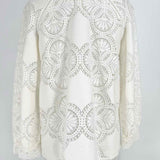 Sezane Women's White Size 6 Mock Neck Lace Long Sleeve