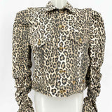 R13 Kelsey Shirring Women's Beige Brown Size M Denim Leopard Jacket
