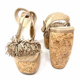Paloma Barcelo Women's Beige Size 40/10 Platform Suede Cork Tassel Sandals