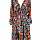 Eliza J Women's Blue Orange Size 16 Faux Wrap Plaid Dress