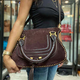 Chloe 2017 Marcie Medium Double Carry Brown Saddle Bag Studded Shoulder Bag