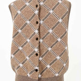 REDONE Women's Beige Size L Sweater Wool Blend Argyle Vest