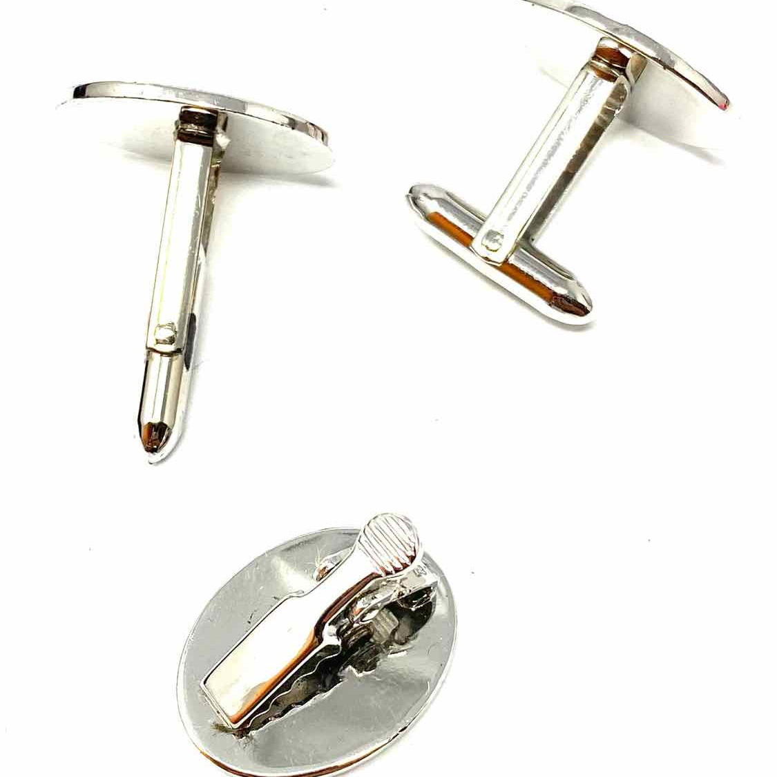Estate .925 Sterling Silver Cuff Link & Lapel Clip Set