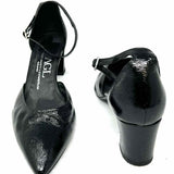 AGL Women's Black Size 41.5/11 Block Heel Patent Leather Crinkle Pumps