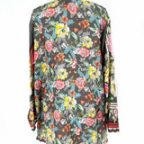 johnny was Hebea Dela Black Multi-Color SZ XS 1/2 Button Silk Floral Long Sleeve