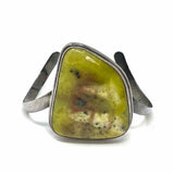 Estate 925 Sterling Silver Green Asymmetric Dendritic Stone Bangle