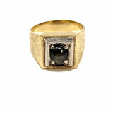 Estate size 7 14k Gold Yellow Square textured black star sapphire Ring
