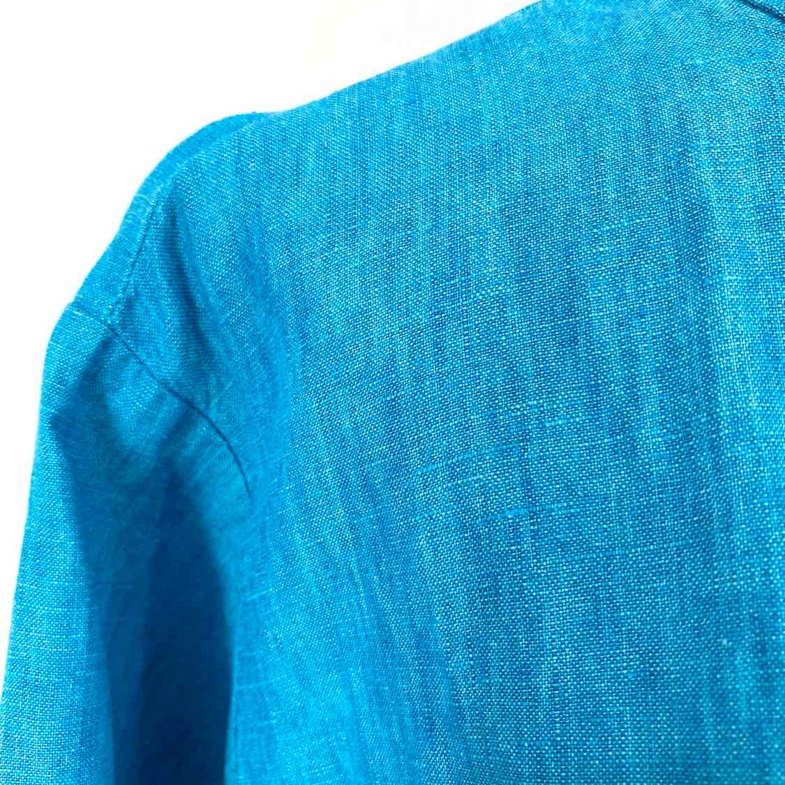 Eileen Fisher Women's Blue Size 3X Button Down Linen Short Sleeve Top