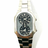 Philip Stein Teslar Dual Time Double Dial Stainless Steel Silver Oval Watch