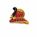 Statement Red Gold Tone Hat embellished Pin