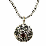 artisan .925 Sterling Silver Red Pendant 24" Byzanite Chain Garnet Necklace