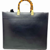 Fendi Sunshine Medium Black Shopper Logo Leather Tote