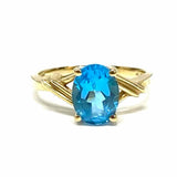 Estate size 6.75 10K Gold Blue Oval Twisted Topaz Ring