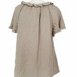 Max Studio Women's Brown White Size L Ruffled Gingham Short Sleeve Top