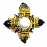 Estate Gold Tone Cross 2" Smokey Quartz Brooch