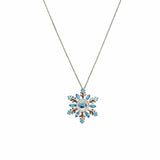 Estate 925 Sterling Silver Blue Pendant 18" Snowflake Blue Topaz Necklace