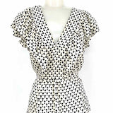 Max Studio Women's White / Black Size M Ruffled Polka Dot Short Sleeve Top