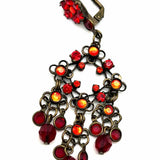 SORRELLI Bronze Tone Red Clip On Chandelier Crystal Earrings