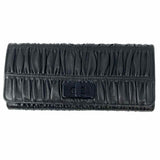 Prada Gaufre Black Accordion Ruched Leather Wallet