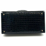 Franz Sauer Cologne Germany Vintage Black Hinged Croc Patent Leather Satchel