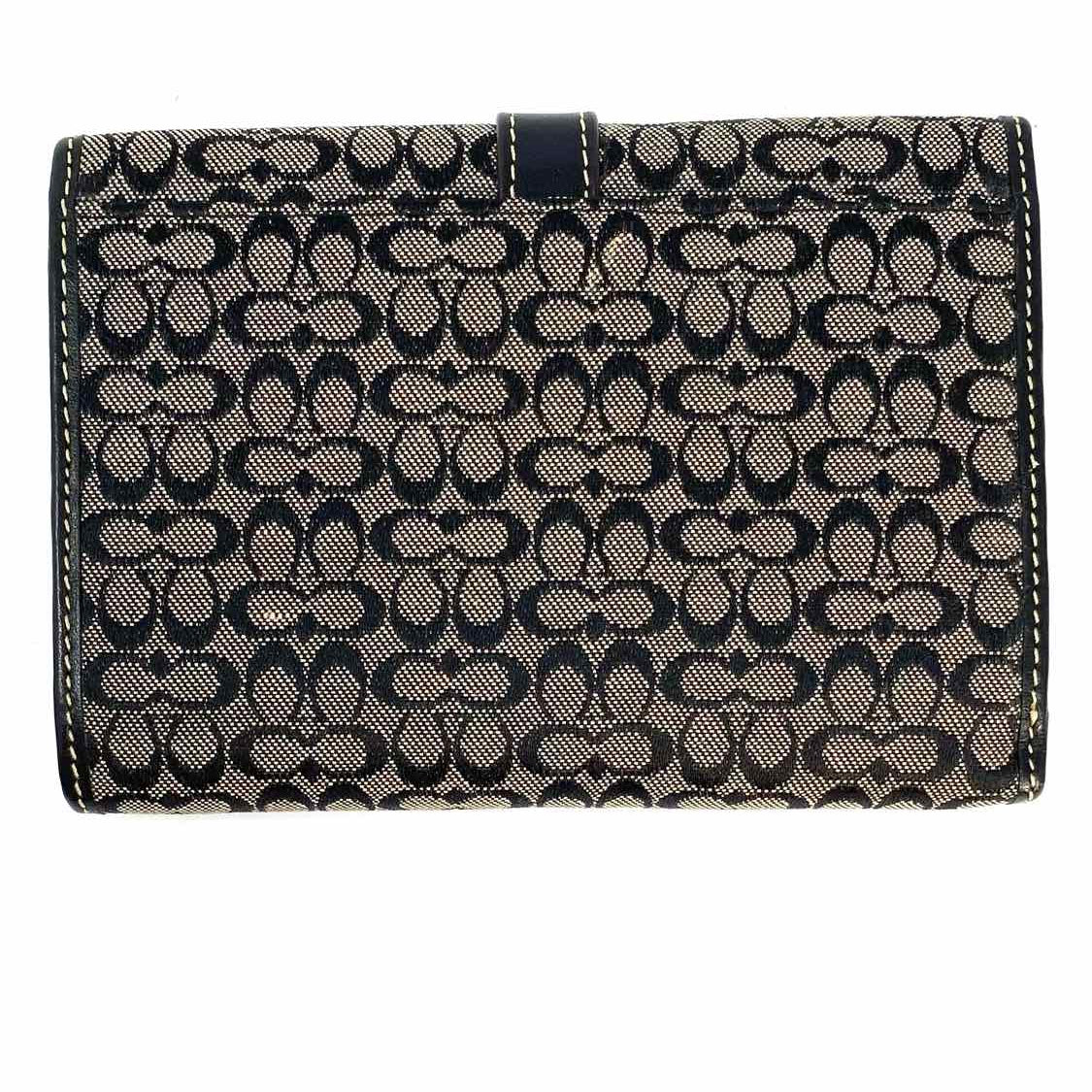 Coach Canvas Black Gray Tri-fold Buckle Signature Wallet
