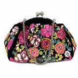 Vera Bradley 25th Anniversary Black Pink Kisslock Beaded Floral Clutch