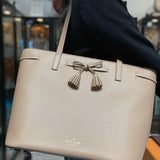 Kate Spade Hayes Medium Beige Tassel Pebbled Leather Tote