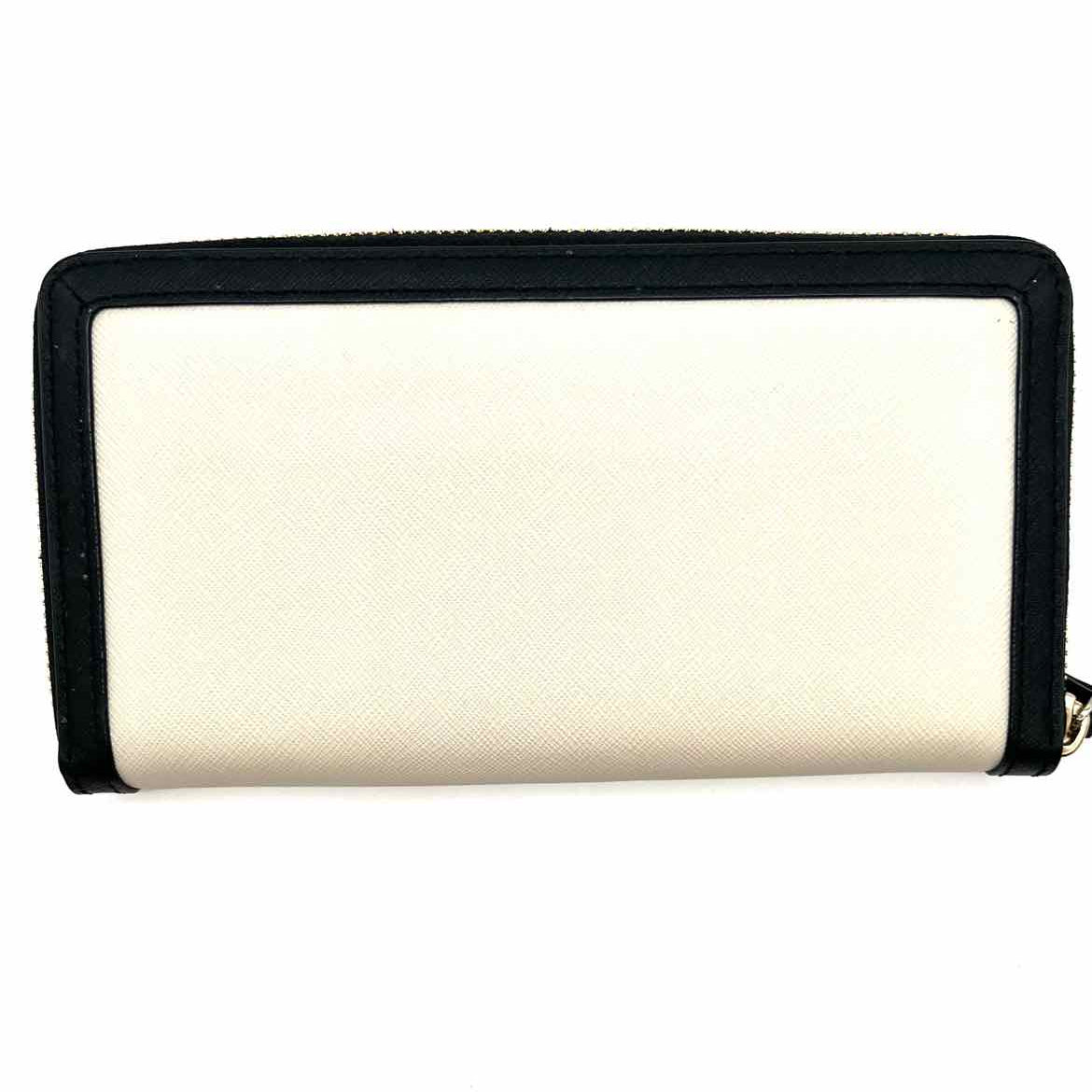 Kate Spade Cream Black Zip-Around Bow Saffiano Leather Wallet