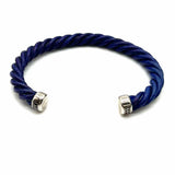 DAVID YURMAN Cable Classics 925 Sterling Silver Blue Twist Leather Cuff