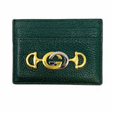 Gucci Zumi Green Card Case Horsebit Pebbled Leather Wallet