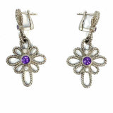 Judith Ripka 925 Sterling Silver Dangle Cable Flower Cubic Zirconia Earrings