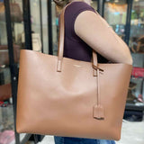Saint Laurent 2024 Bold East/West Shopping Brown Leather Tote