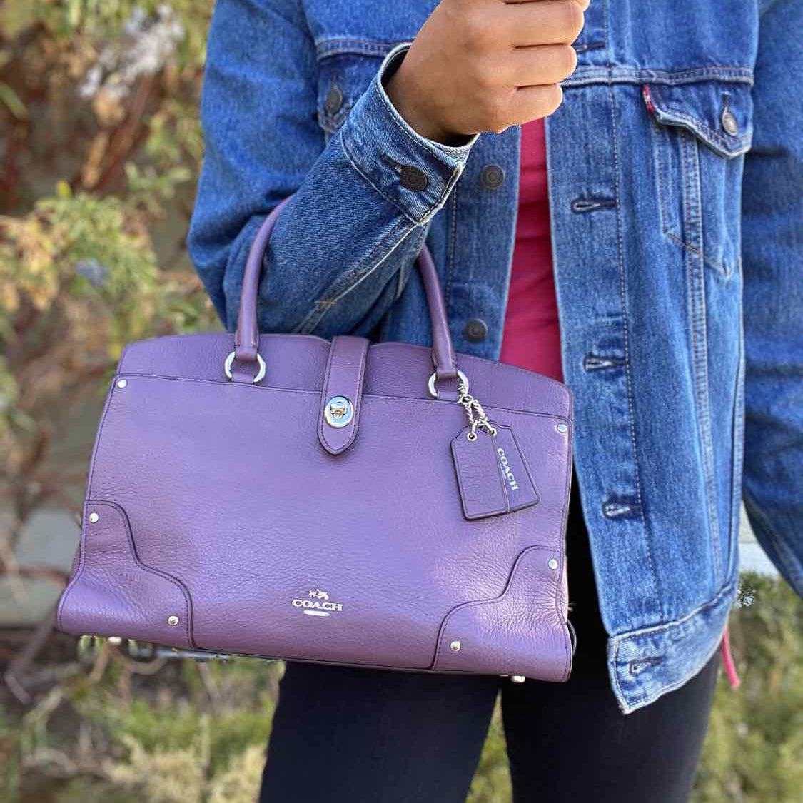 Coach Mercer 30 Purple Top Handle Turnlock Pebbled Leather Satchel