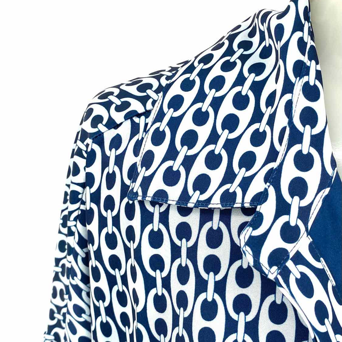 Flora Bea Briar Women's Navy Size M Button Down Chain Print Long Sleeve