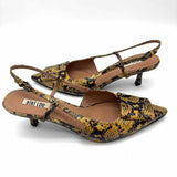 Bibi Lou Robin Women's Yellow Blck Sz 41/10.5 Kitten Heel Snake Print Slingbacks