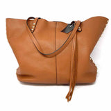 REBECCA MINKOFF Brown Studded Pebbled Leather Tote