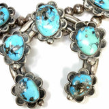 Navajo Diné 1970's Squash Blossom Sterling Premium Arizona Turquoise Necklace