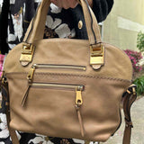 Chloe Brown  Beige Half Dome Color Block Pebbled Leather Satchel