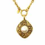 Chanel 1970-80's Vintage Faux Pearl Diamond Shape 24K Plated Gold 29" Necklace