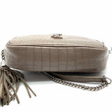 Saint Laurent Gray Camera Bag Croc Embossed Leather Crossbody
