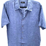 Theory Men's Navy Size M Button Down Linen Short Sleeve Shirt