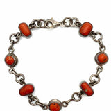 Estate 925 Sterling Silver Orange 7" Chain Coral Bracelet
