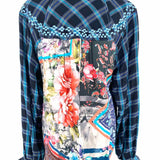 Tolani Women's Black / Blue Size S 1/2 Button Plaid Long Sleeve