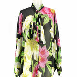 ungaro Antonia Women's Black Multi-Color Sz M Button Down Floral Long Sleeve