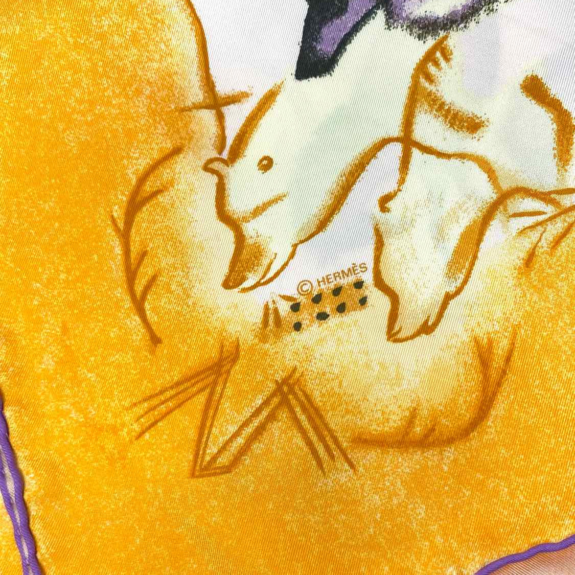 Hermes Premieres Mains Silk Orange Square 34in. Animal Scarf